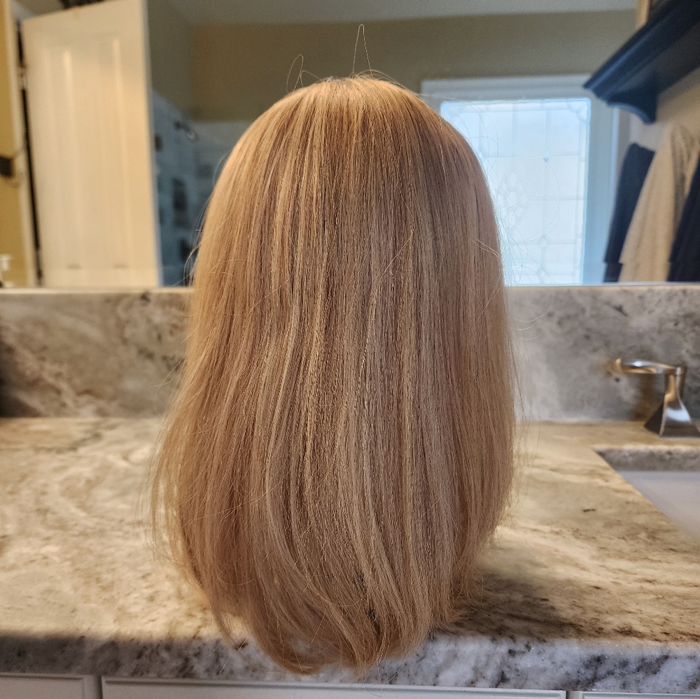Highline Women’s Wig Topper - Light Strawberry Blonde, Straight with bangs.